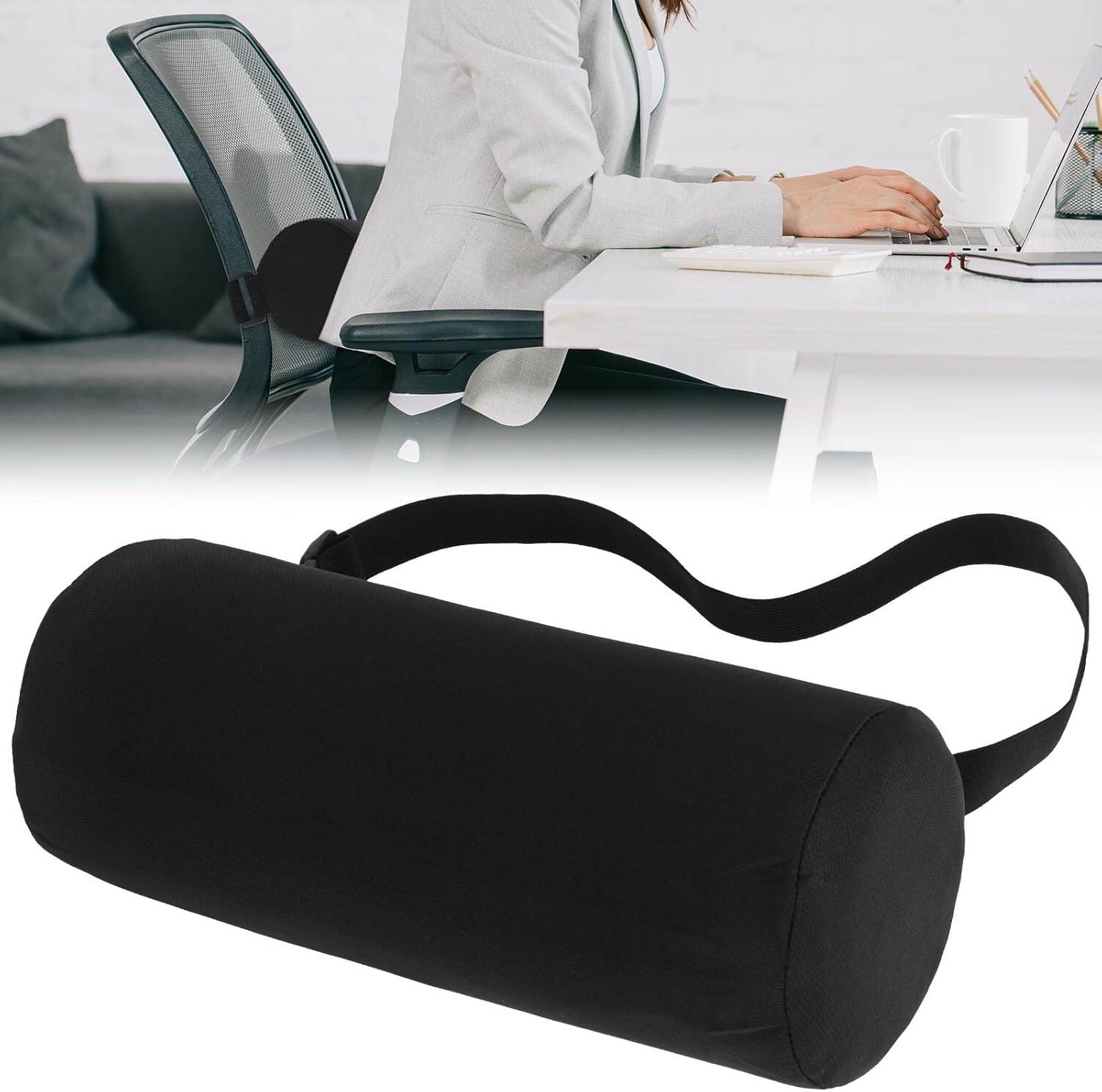 Picture of Lumbar Roll Pillow for Lower Back, Lumbar Support Pillow Memory Foam Roll Pillow with Removable Washable Cover Ergonomic Neckroll Pillow with Elastic Strap Length Back Support Roll for Chair - Multicolor - Int: One size
