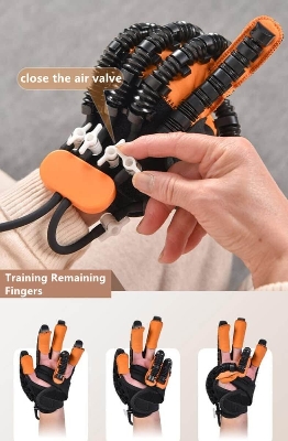 Picture of Rehabilitation Robot Glove for Stroke Patient, Hand Stroke Recovery Equipment with Portable Belt, USB Chargeable Fingers Strength Training Device for Hemiplegia, Adjustable Speed and Strength - Int: One size