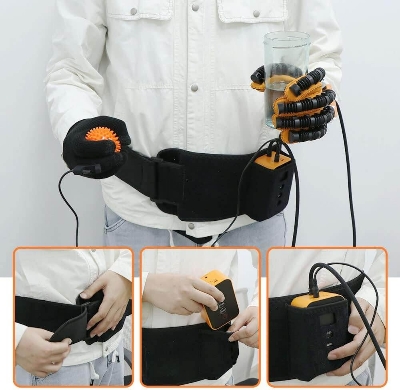 Picture of Rehabilitation Robot Glove for Stroke Patient, Hand Stroke Recovery Equipment with Portable Belt, USB Chargeable Fingers Strength Training Device for Hemiplegia, Adjustable Speed and Strength - Int: One size