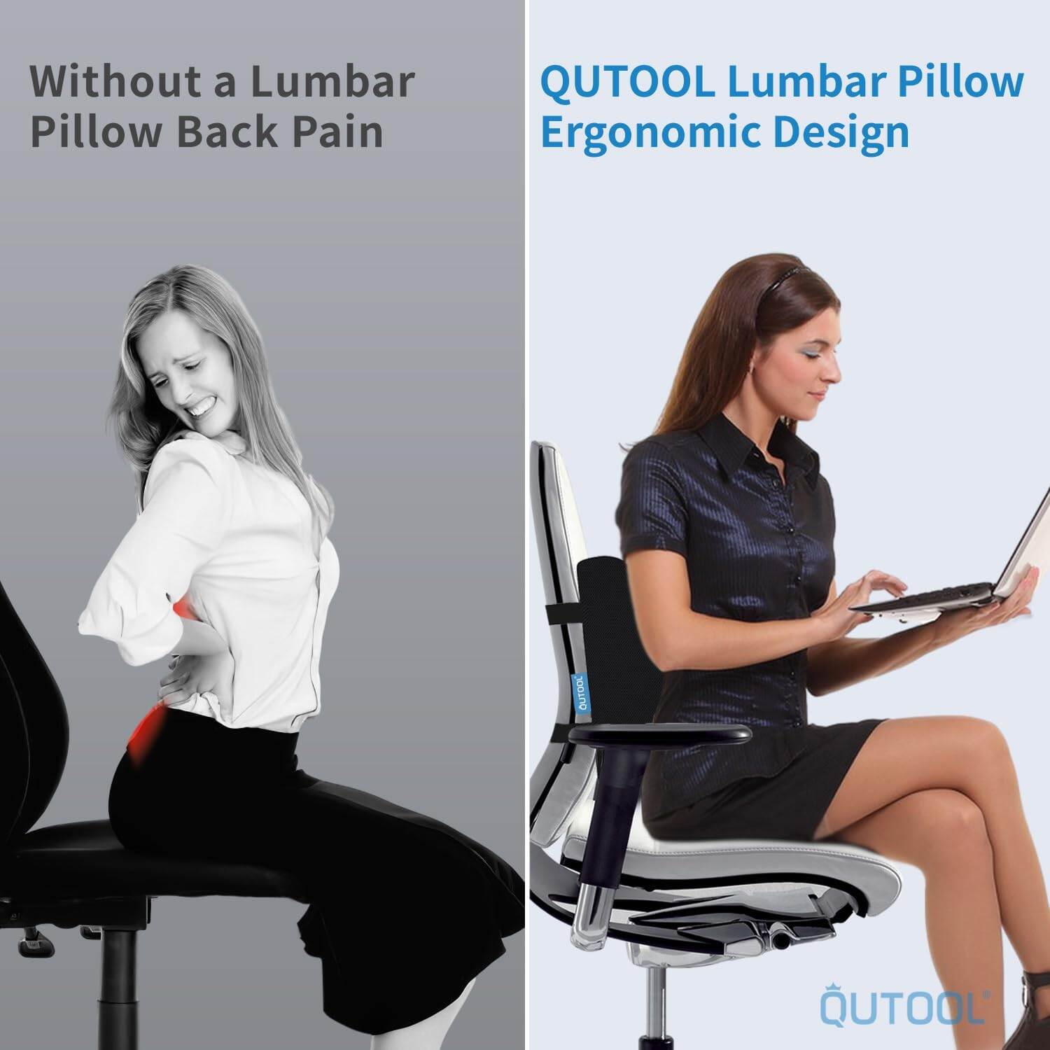 Picture of Lumbar Support Pillow for Office Chair, Memory Foam Office Chair Back Support,Lower Back Pillow for Car Seat, Back Pain Relief, Back Pillow for Chair with Adjustable Strap - Multicolor - Int: One size