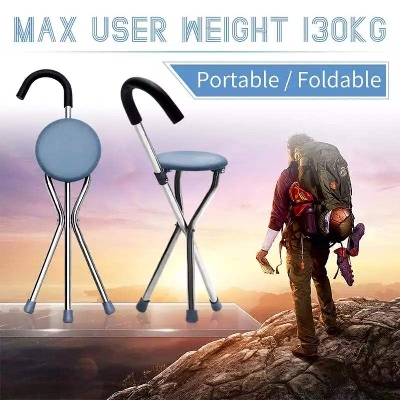 Picture of Elderly Folding Walking Stick Chair for Elderly Aluminum Walker Seat Walking Stick with Old People 2 in 1 Walking/Seat - stick - Off White - Int: One size
