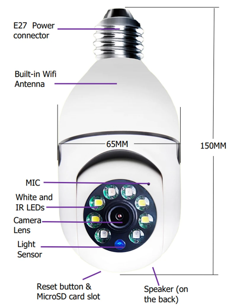Picture of High Quality Bulb System 360 Degree IP Camera V380 HD WiFi Robot Wireless Mini CC Camera IP Webcam , Security Cam Patch Socket Free