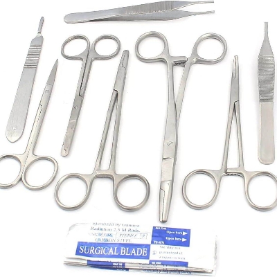 Picture of Set Of 9 Pcs Student Basic Comprehensive Instruments!scissors ! Needle Holder ! Forceps ! Scalpel Handle +10 Blade - Int: One size