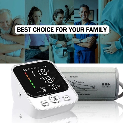 Picture of LED Big Display Blood Pressure Monitor USB Portable Automatic Digital sphygmomanometer heart rate Monitoring BP Monitor - White - Int: One size