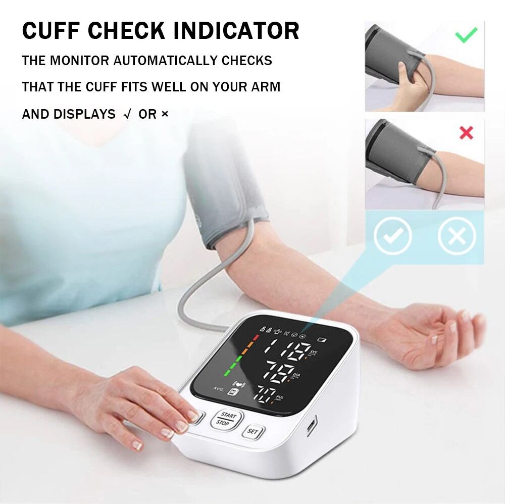 Picture of LED Big Display Blood Pressure Monitor USB Portable Automatic Digital sphygmomanometer heart rate Monitoring BP Monitor - White - Int: One size