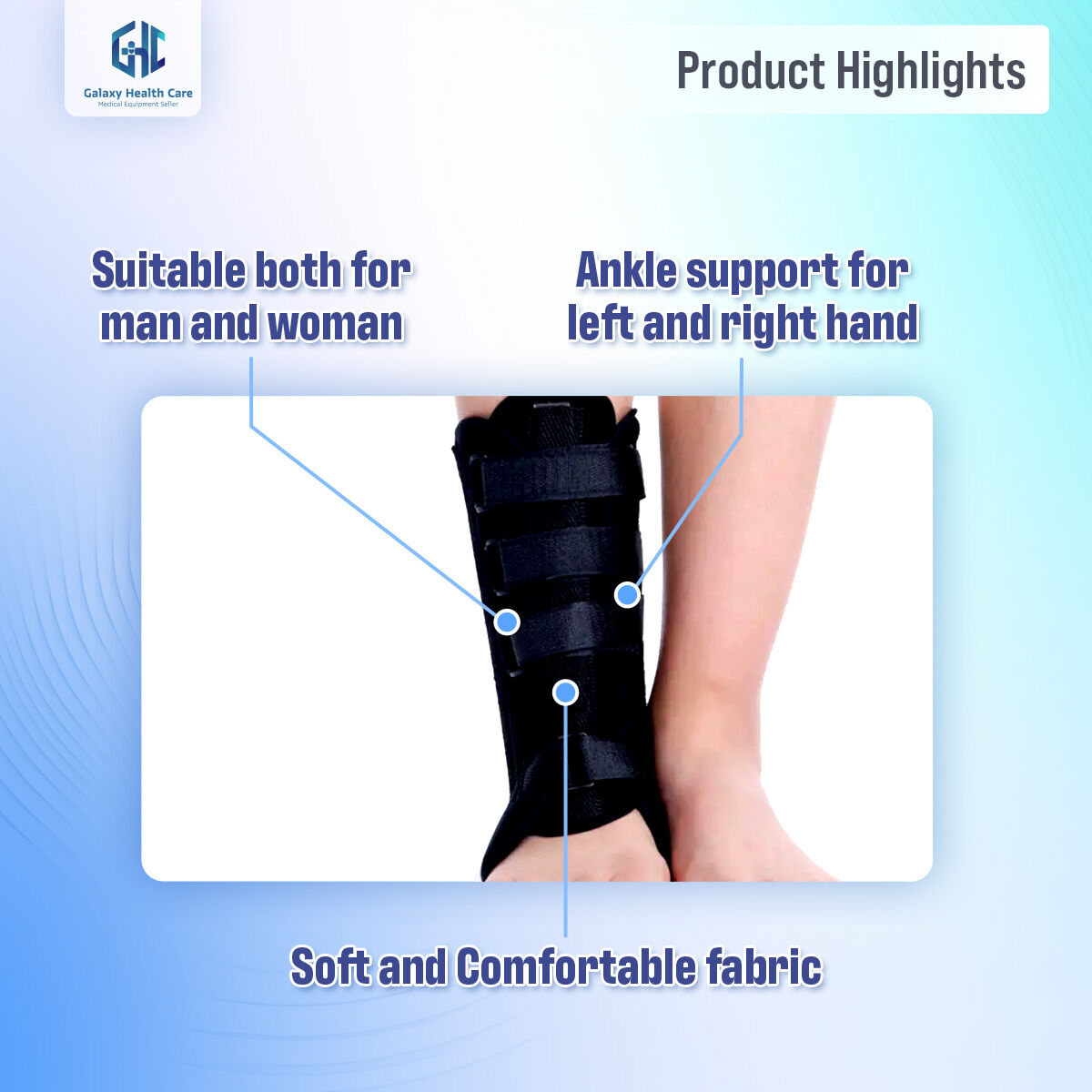 Picture of Foot Stabilizer Brace - Ankle Fixation Joint External Ankle Fracture Treatment Support - Black - Int: One size