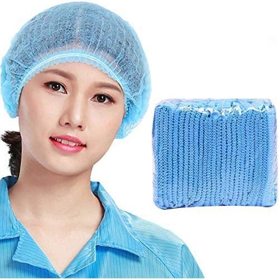 Picture of built with passion Disposable Bouffant Caps for Surgical, Restaurants & Home Use, 100 Pieces, (Blue)
