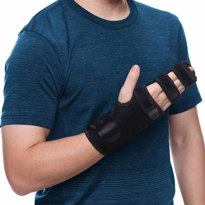 Picture of Adjustable Finger Support Brace for Men Women, Finger Support Brace for Broken Joints, Sprains, Tendonitis, Pain Relief, Hand Protector - Black - Int: One size
