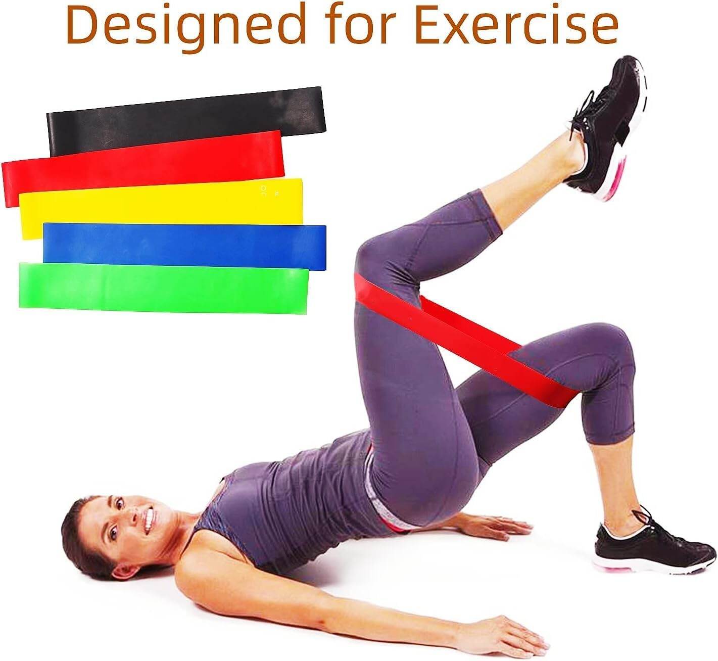 Picture of Resistance Bands Set for Men and Women, Pack of 5 Different Levels Elastic Band for Home Gym Long Exercise Workout – Great Fitness Equipment for Training, Yoga - Multicolor - Int: One size