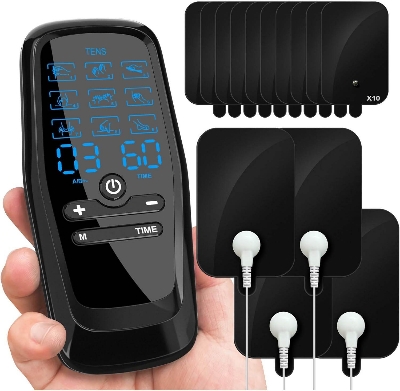 Picture of Dual Channel TENS Unit for Pain Relief Rechargeable Electronic Pluse Muscle Stimulator Massager Low-Frequency Multi-Function Physiotherapy Instrument with 10pcs Electrode Pads - Black - Int: One size