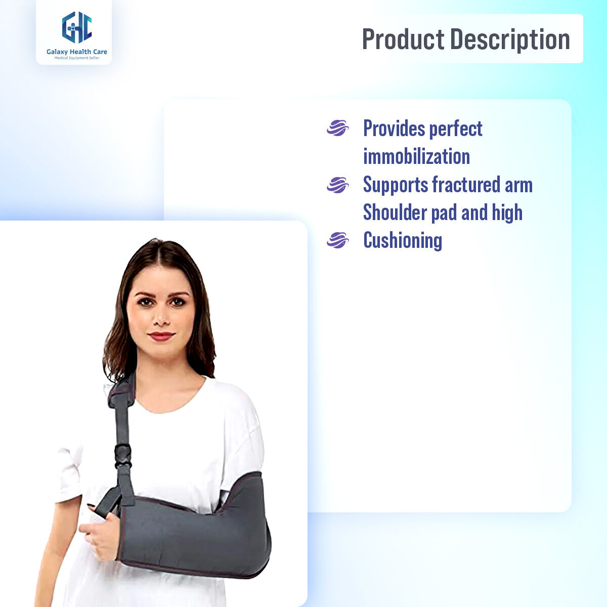 Picture of Taiba Arm Sling Pouch For Fracture Support For Arm Movement For Men & Women Immobilization Support for both hand - Light Ash
