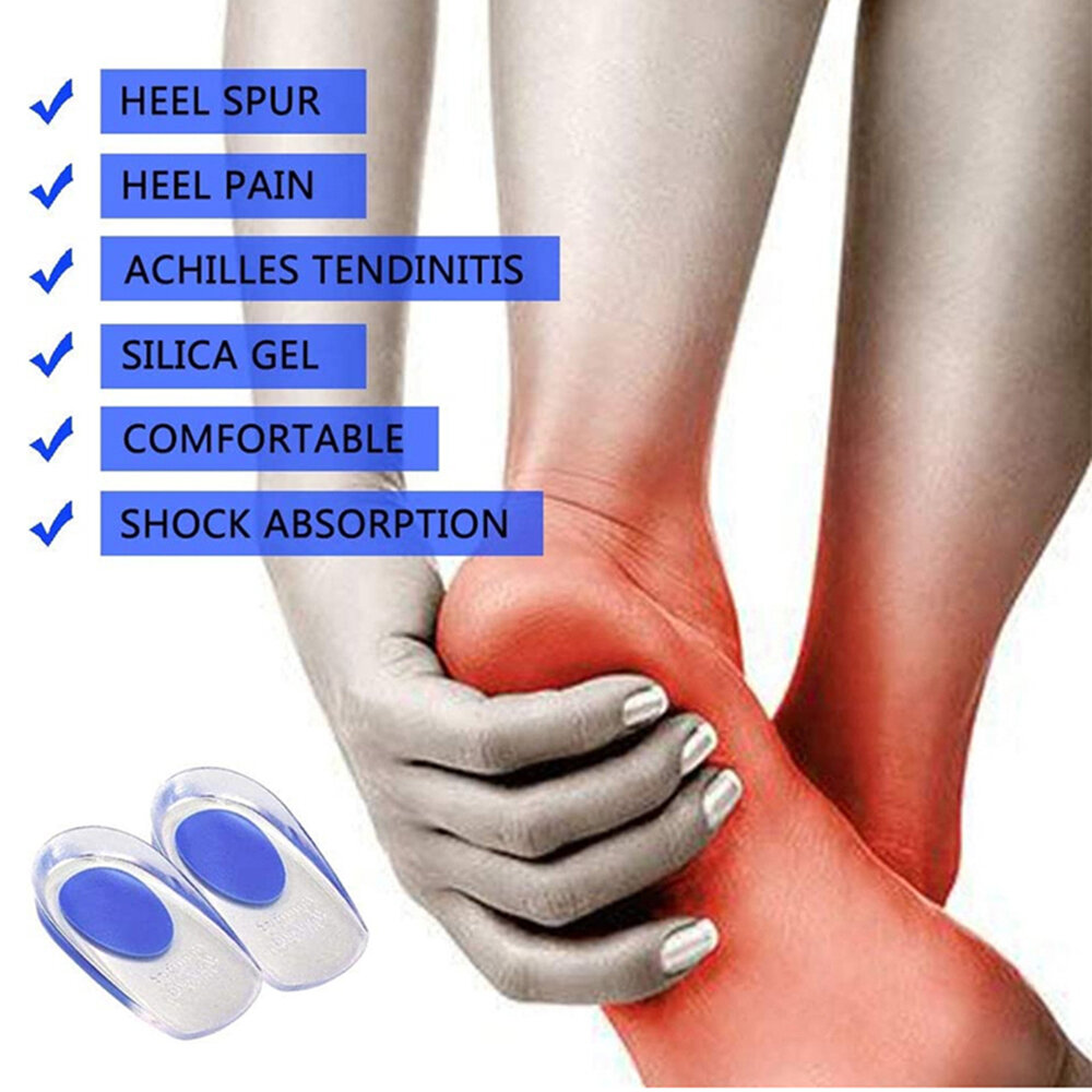 Picture of Soft Silicone Gel Insoles for Heel Spurs Pain Relief Foot Cushion Foot Massager Care Heel Cups Shoe Pads Height Increase Insoles - Blue - Int: One size