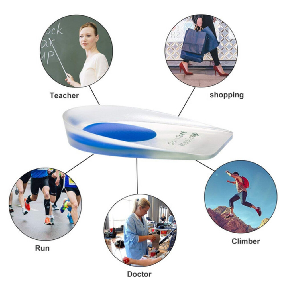 Picture of Soft Silicone Gel Insoles for Heel Spurs Pain Relief Foot Cushion Foot Massager Care Heel Cups Shoe Pads Height Increase Insoles - Blue - Int: One size