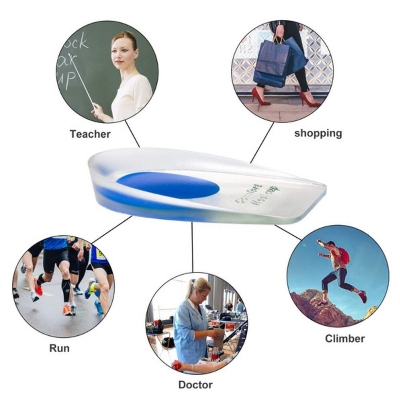 Picture of Soft Silicone Gel Insoles for Heel Spurs Pain Relief Foot Cushion Foot Massager Care Heel Cups Shoe Pads Height Increase Insoles - Blue - Int: One size
