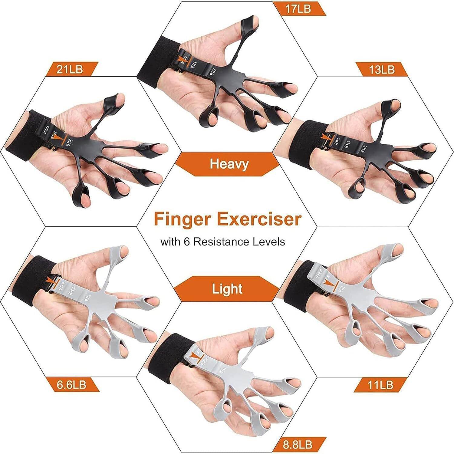 Picture of Gripster Finger Grip Strengthener - Adjustable Hand Exerciser for Forearm & Wrist - Pain Relief for Arthritis & Carpal Tunnel - Multicolor - Int: One size