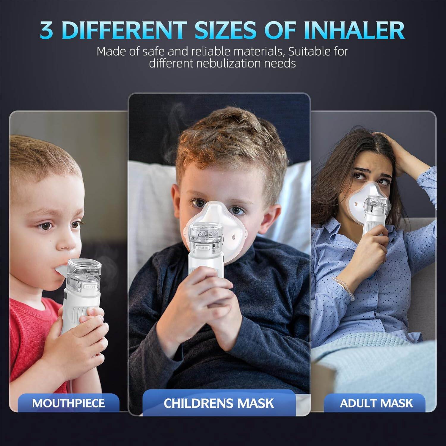 Picture of Portable Nebulizer, Handheld Mesh Nebulizer Machine for Adults and Kids, Metered - dose Inhaler Accessory, White