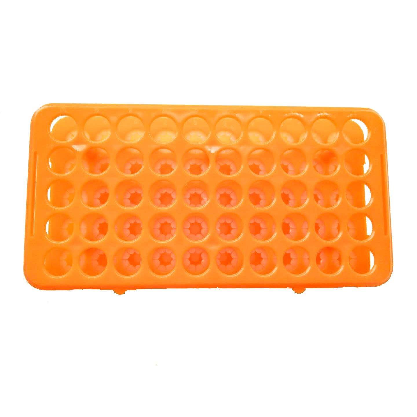 Picture of Plastic Test Tube Rack,Saim 50 Holes Lab Test Tube Rack Holder for 18mm Test Tubes,Orange |Blue