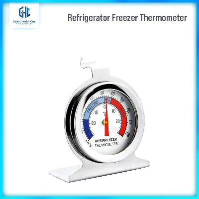 Picture of Refrigerator Freezer Thermometer Fridge Refrigeration Temperature Gauge Home Stainless Steel Temp Stand Dial Type -20 to 20°C - Silver - Int: One size