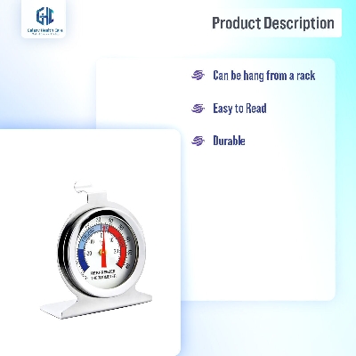 Picture of Refrigerator Freezer Thermometer Fridge Refrigeration Temperature Gauge Home Stainless Steel Temp Stand Dial Type -20 to 20°C - Silver - Int: One size