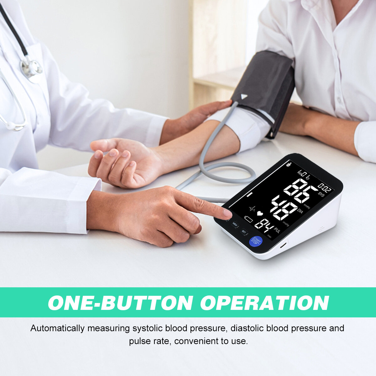Picture of BSMI Blood Pressure Monitor Upper Arm Automatic Tonometer Digital BP Machine Heart Rate Pulse Monitor with Large Cuff for Medical - Black - Int: One size