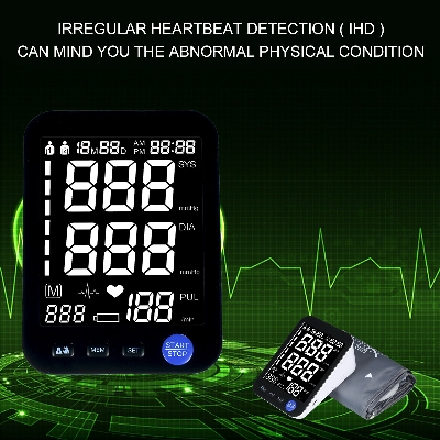 Picture of BSMI Blood Pressure Monitor Upper Arm Automatic Tonometer Digital BP Machine Heart Rate Pulse Monitor with Large Cuff for Medical - Black - Int: One size