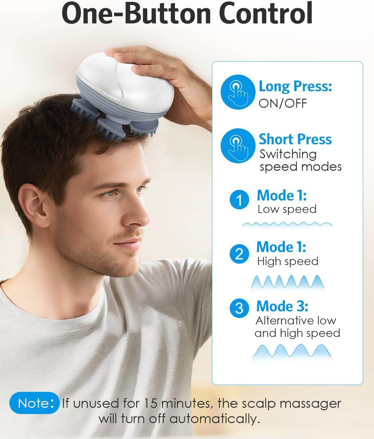 Picture of Electric Scalp Massager for Men Women, Handheld Cat Dog Pet Head Massager with 4 Massage Heads, 3 Speeds, Waterproof Massager for Soothing Muscles Joints, Hair Growth & Stress Relax - 350 gm - Int: One size