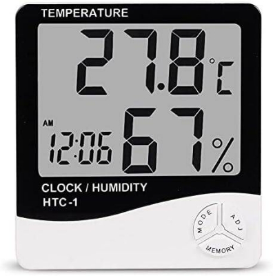 Picture of HTC-1 Digital Thermometer Hygrometer Clock Alarm/Alarm Calendar 5 Functions Large Screen Desktop Stand & Wall Mount White Thermometer Hygrometer Digital - Multicolor - Int: One size