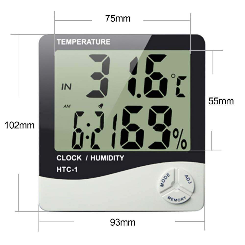 Picture of HTC-1 Digital Thermometer Hygrometer Clock Alarm/Alarm Calendar 5 Functions Large Screen Desktop Stand & Wall Mount White Thermometer Hygrometer Digital - Multicolor - Int: One size