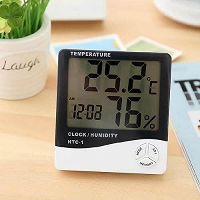 Picture of HTC-1 Digital Thermometer Hygrometer Clock Alarm/Alarm Calendar 5 Functions Large Screen Desktop Stand & Wall Mount White Thermometer Hygrometer Digital - Multicolor - Int: One size