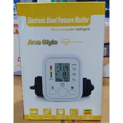 Picture of Digital Arm Blood Pulse Pressure Monitor Electric Tonometer Meter Health Care 99 Memory Sets Household Sphygmomanometer - White - Int: One size