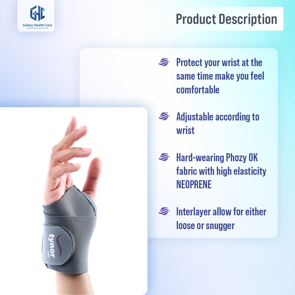Picture of Tynor Wrist Support Brace with Thumb Unisex Medical Anatomical Stabilizing Wrap Non-Slip Compression for Pain Relief Recovery from Sprain Strain Arthritis - Light Ash - Int: One size