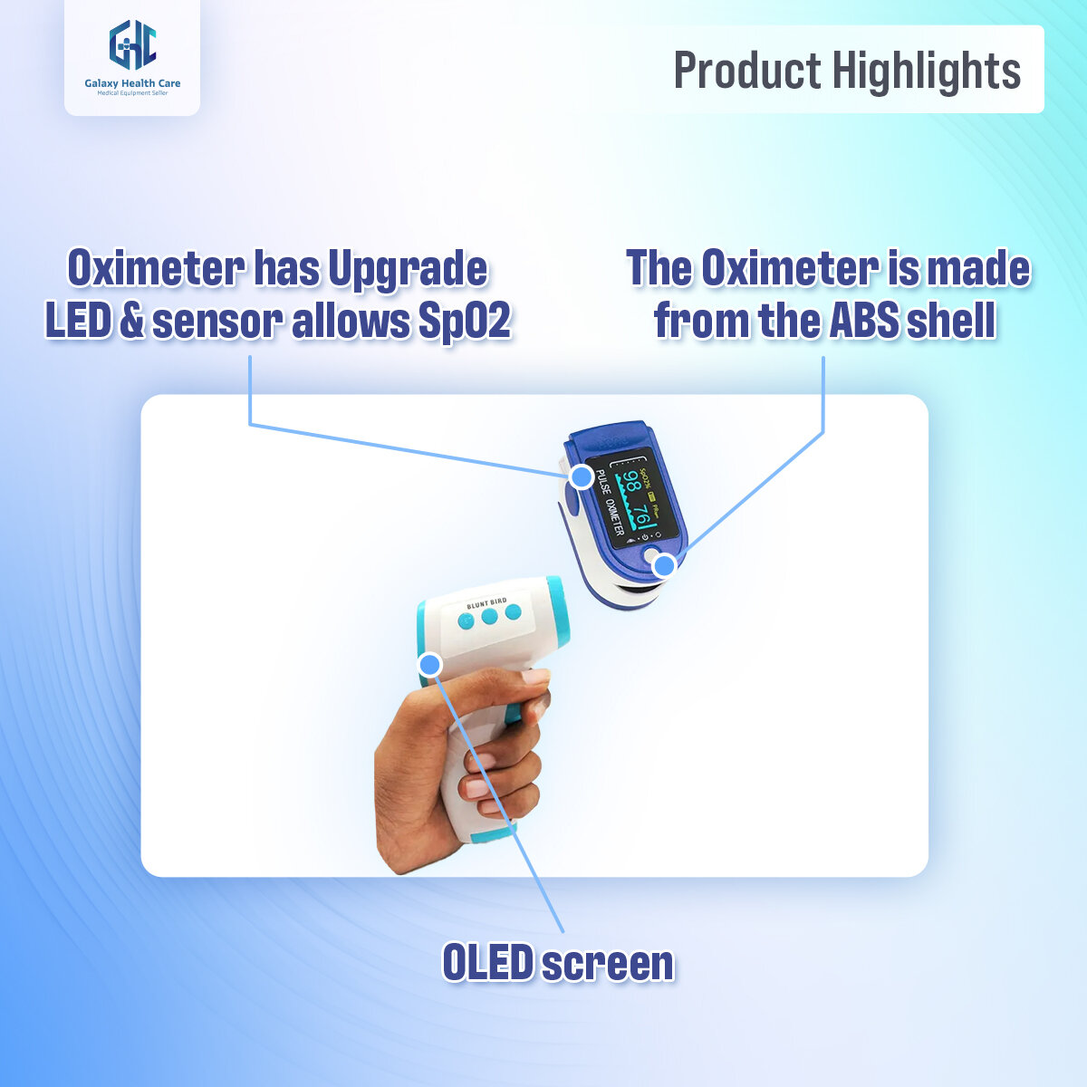 Picture of Combo OLED Fingertip Pulse Oximeter  Infrared thermometer - Int: One size