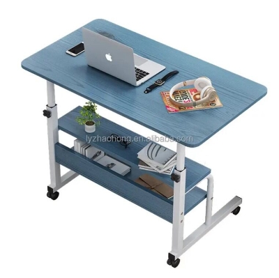 Picture of Height Adjustable Movable Laptop Desk With Storage Shelf Lazy Sofa Corner Lift Computer Desk Table 2 Layers kM-1549 - White