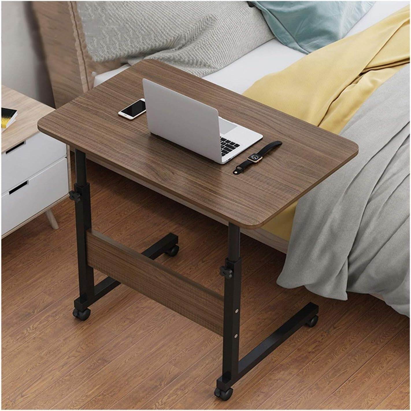 Picture of Height Adjustable Movable Laptop Desk With Storage Shelf Lazy Sofa Corner Lift Computer Desk Table 2 Layers KM-2634 - Brown