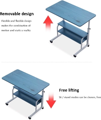 Picture of Height Adjustable Movable Laptop Desk With Storage Shelf Lazy Sofa Corner Lift Computer Desk Table 2 Layers KM-2634 - Brown
