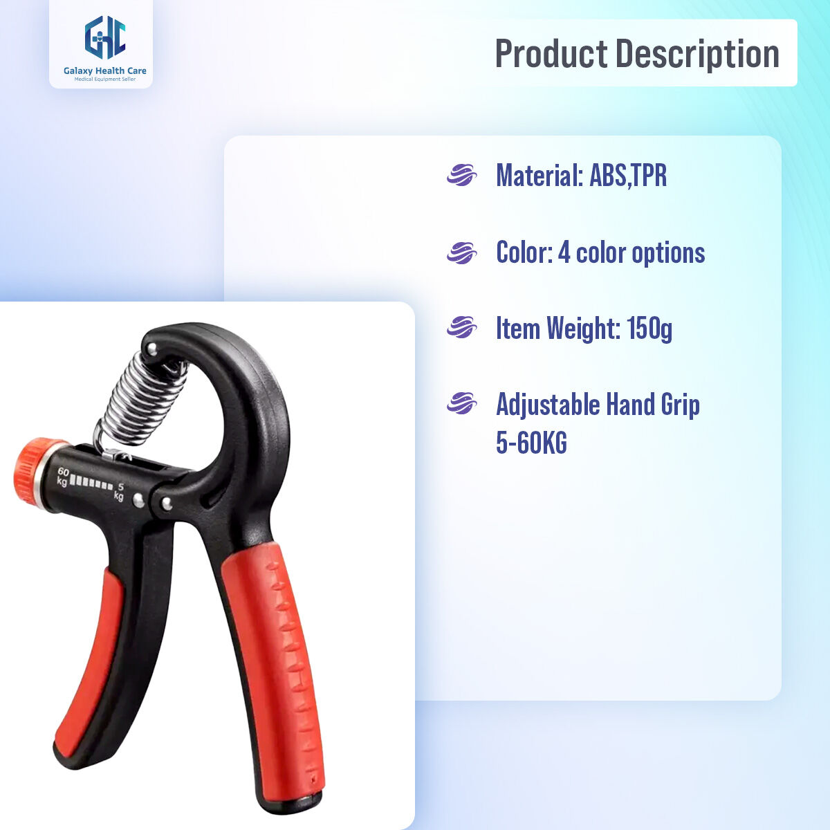 Picture of 5-60Kg Gym Fitness Hand Grip Men Adjustable Finger Heavy Exerciser Strength for Muscle Recovery Hand Gripper Trainer - Multicolor - Int: One size