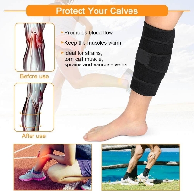 Picture of Calf Brace Adjustable Shin Splint Support Sleeve Leg Compression Wrap for Pulled Calf Muscle Pain Strain Injury, Swelling, Fits Men and Women - Black - Int: One size
