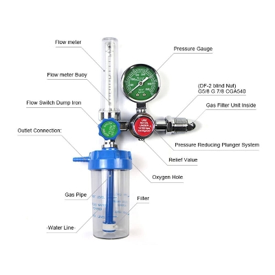 Picture of Oxygen Cylinder Regulator with Flowmeter and Humidifier Bottle With Nasal Oxygen Cannula - Int: One size