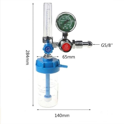 Picture of Oxygen Cylinder Regulator with Flowmeter and Humidifier Bottle With Nasal Oxygen Cannula - Int: One size