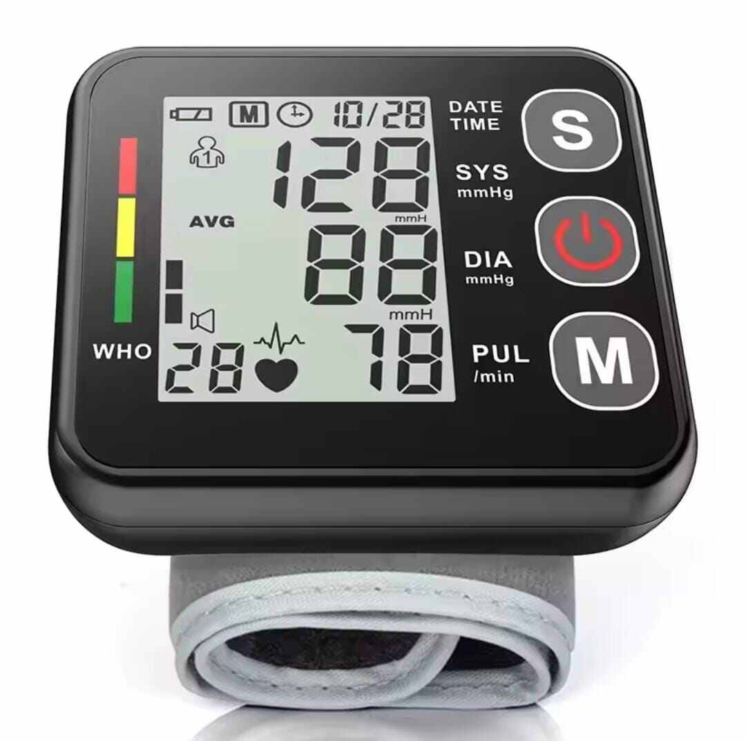 Picture of Wrist Blood Pressure Monitor Voice Medical Tonometer Backlit LCD Digital Sphygmomanometer Heart Rate Arrhythmia Pulse BP Monitor - Multicolor - Int: One size