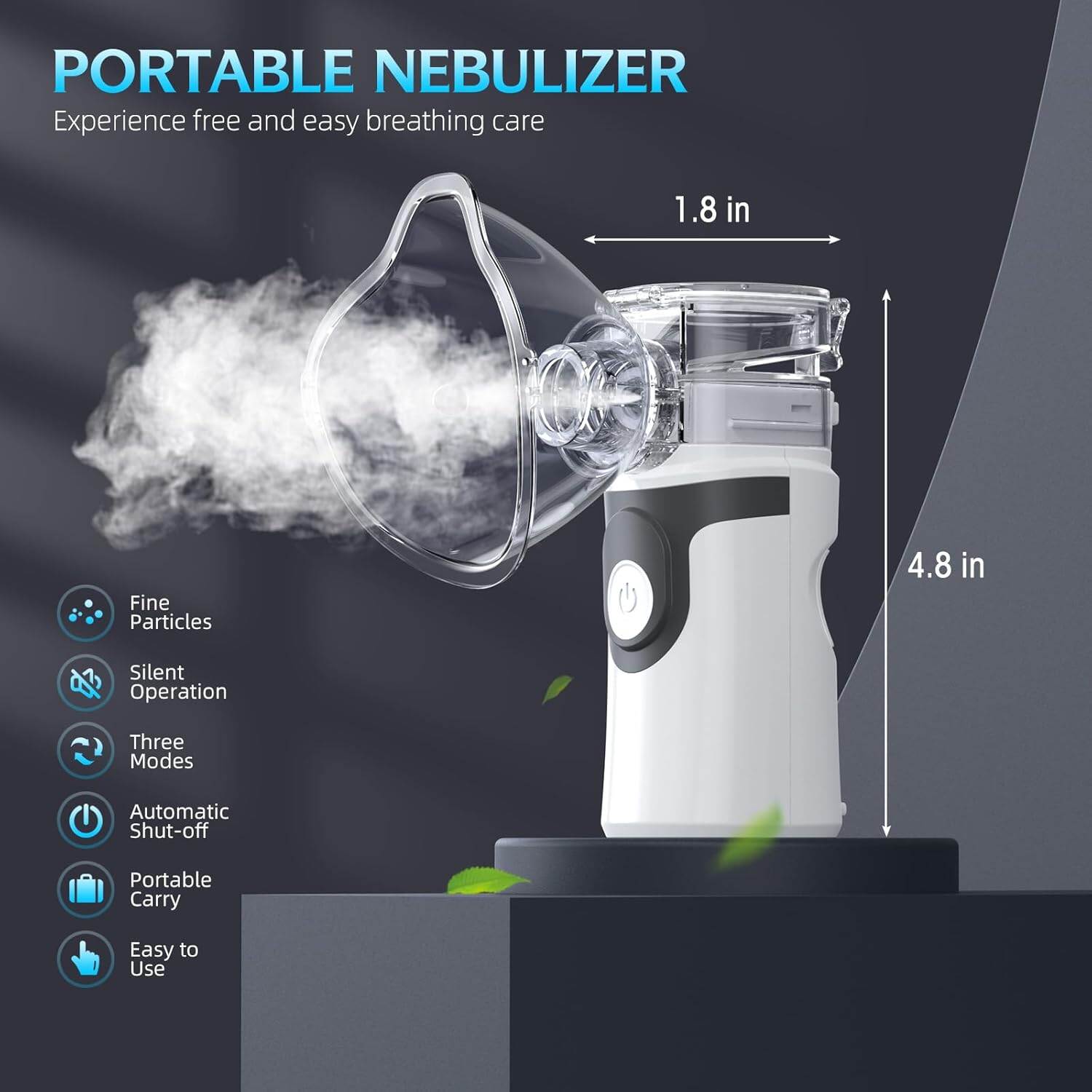 Picture of Portable Nebulizer, Handheld Mesh Nebulizer Machine for Adults and Kids, Metered - dose Inhaler Accessory, White