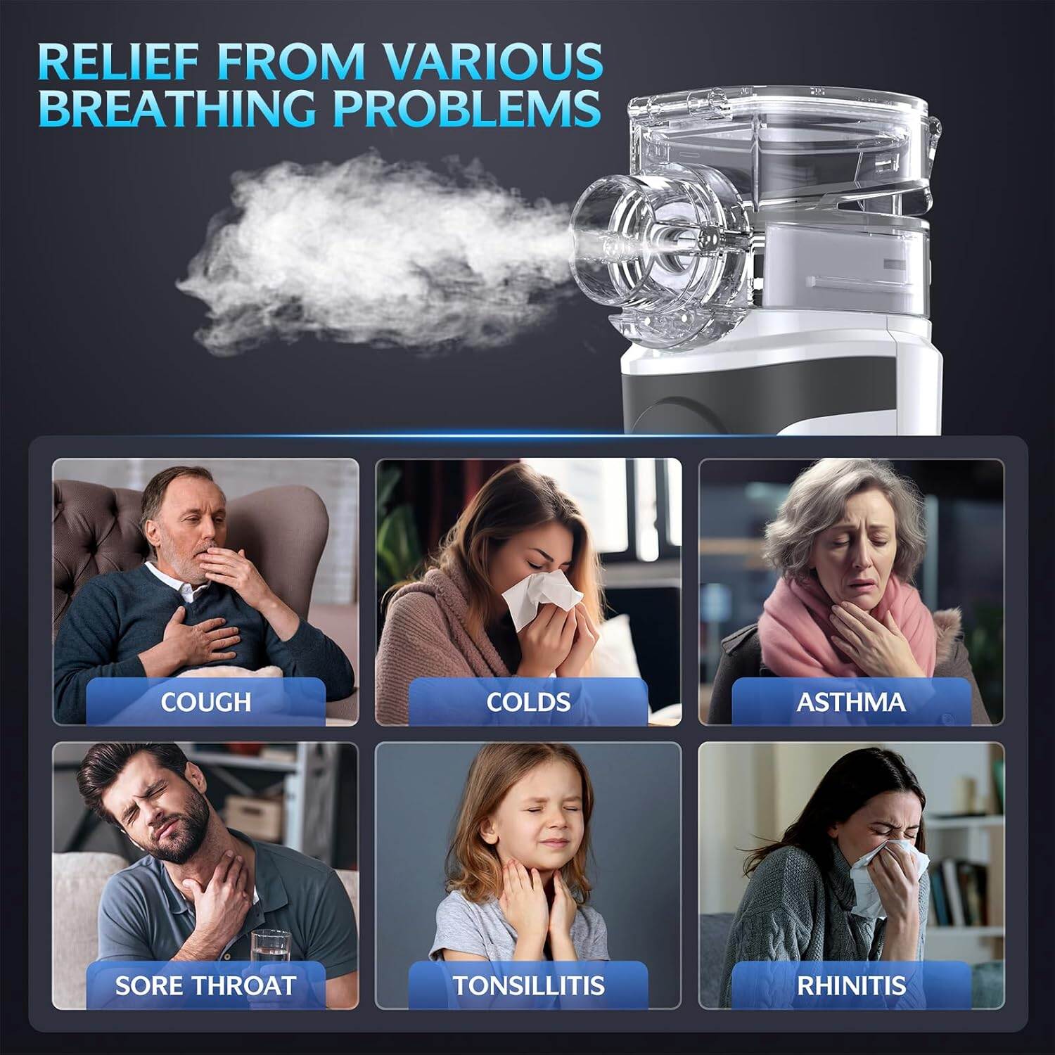 Picture of Portable Nebulizer, Handheld Mesh Nebulizer Machine for Adults and Kids, Metered - dose Inhaler Accessory, White