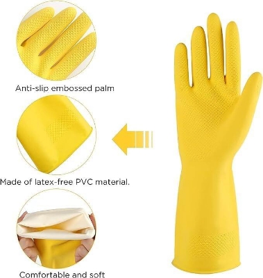 Picture of Rubber Reusable Heavy Duty Hand Gloves For Dishwashing, Gardening, Kitchen Cleaning Non-Slippery & Durable Long Elbow Length 1 Pair - Multicolor - Int: One size