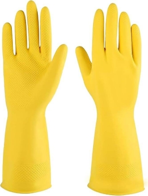 Picture of Rubber Reusable Heavy Duty Hand Gloves For Dishwashing, Gardening, Kitchen Cleaning Non-Slippery & Durable Long Elbow Length 1 Pair - Multicolor - Int: One size