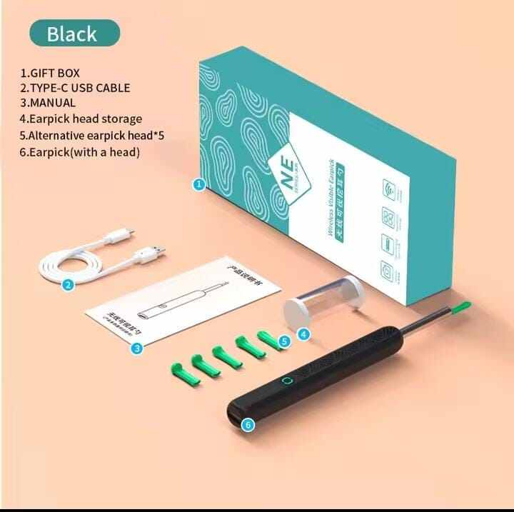 Picture of Ear Wax Removal Tool with 8 Pcs Ear Set - Ear Canal Cleaner with 1080P Camera - Ear Cleaning Kit with 6 Ear Scoops - Ear Wax Cleaner with Camera-Otoscope Ear Pick for iOS & Android Turquoise - Int: One size