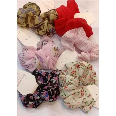 Picture of Silky Chic - 2-Piece Silk Scrunchie Hair Band & Bracelet Set for Girls – Elevate Your Style with Effortless Elegance-Multicolor(Int: One size)