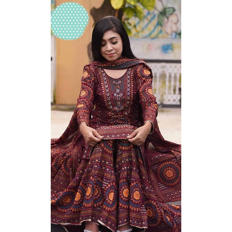 Picture of Exclusive Readymade  Ghararah Three Piece For WOMEN-Maroon