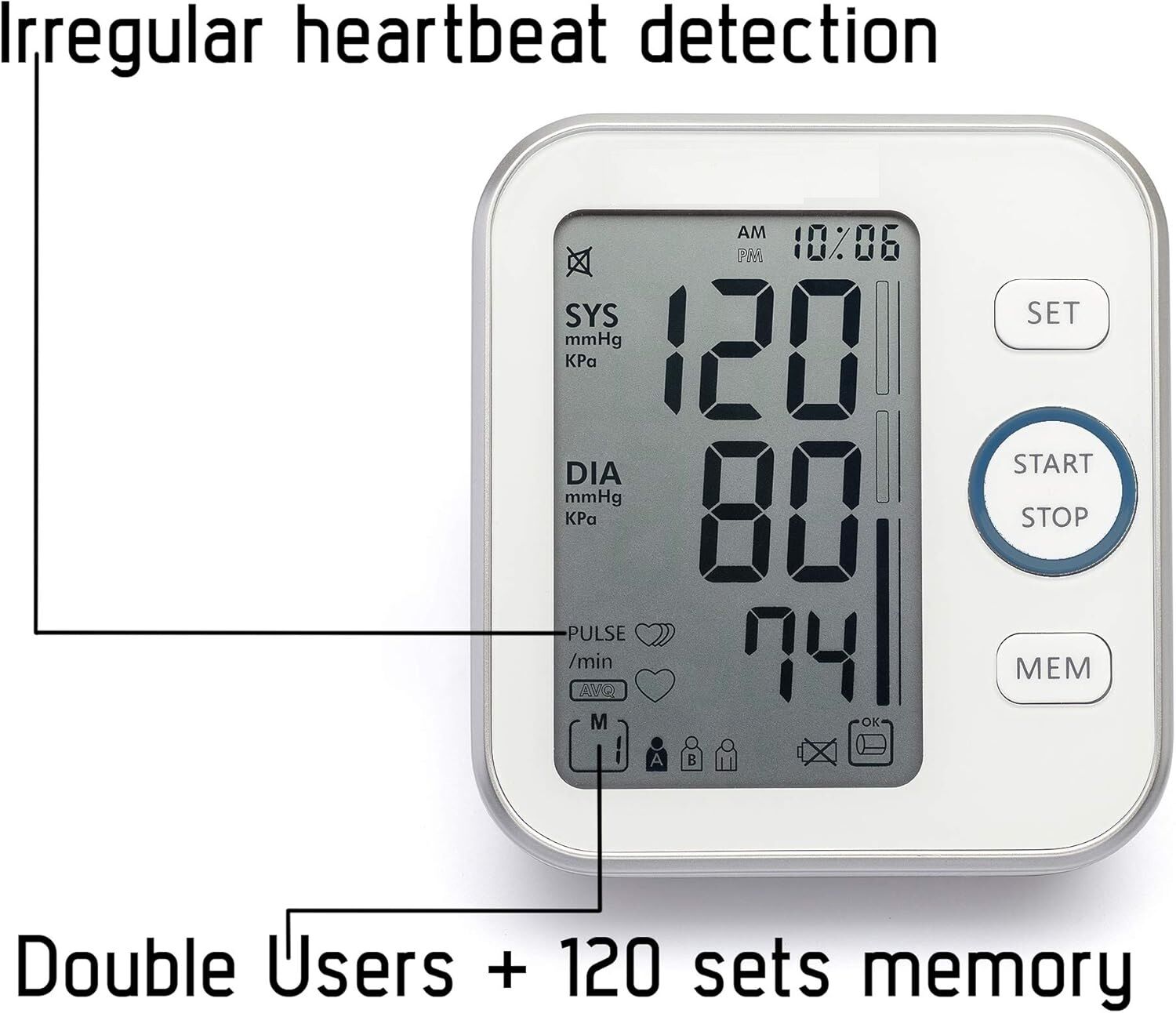 Picture of Digital Blood Pressure Monitor - Bp Machine - Automatic Upper Arm Blood Pressure Cuff 8.7-16.5 inches - Large LCD Display 120 Sets Memory - Device Bag & Batteries Included - Multicolor - Int: One size