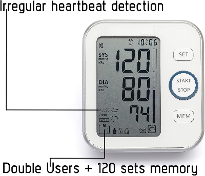 Picture of Digital Blood Pressure Monitor - Bp Machine - Automatic Upper Arm Blood Pressure Cuff 8.7-16.5 inches - Large LCD Display 120 Sets Memory - Device Bag & Batteries Included - Multicolor - Int: One size