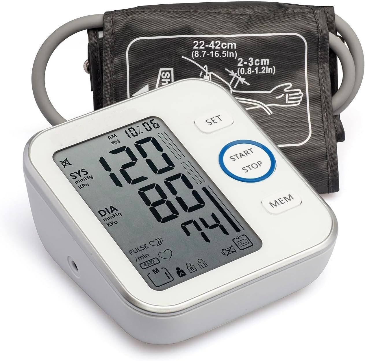 Picture of Digital Blood Pressure Monitor - Bp Machine - Automatic Upper Arm Blood Pressure Cuff 8.7-16.5 inches - Large LCD Display 120 Sets Memory - Device Bag & Batteries Included - Multicolor - Int: One size